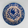 Antique Granada lebrillo with rare cobalt falcon motif, showing strong decorative presence for Mediterranean kitchens, rustic home decor, cottage decor, Japandi styling and collectors of early 20th century Spanish pottery.