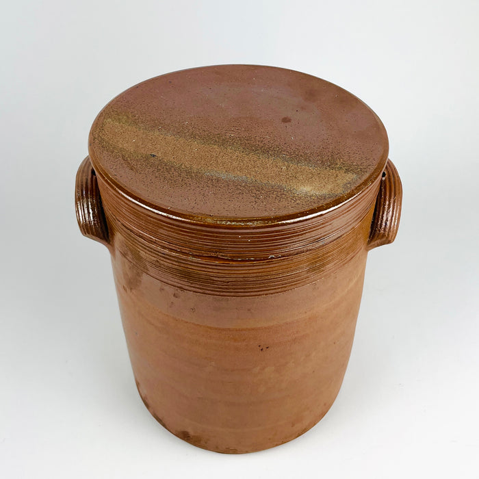 Antique Terracotta French Confit Pot with Lid — Early 20th Century Stoneware Crock