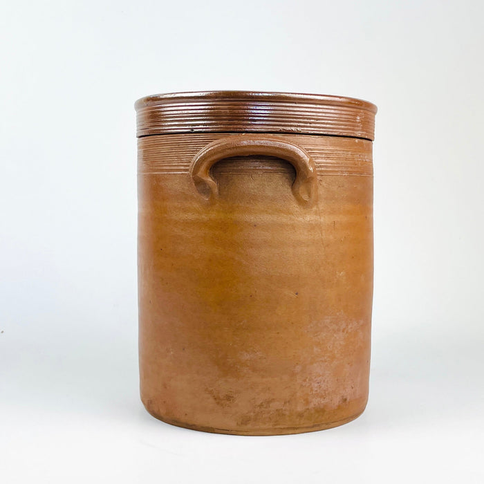 Antique Terracotta French Confit Pot with Lid — Early 20th Century Stoneware Crock