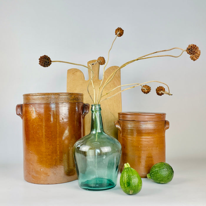 Antique Terracotta French Confit Pot with Lid — Early 20th Century Stoneware Crock