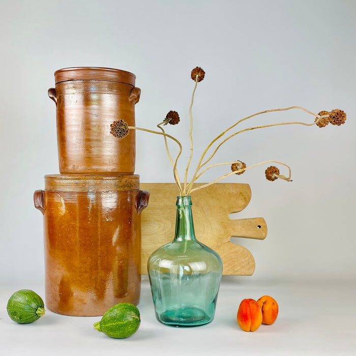 Antique Terracotta French Confit Pot with Lid — Early 20th Century Stoneware Crock