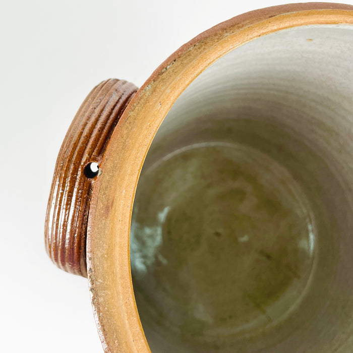 Antique Terracotta French Confit Pot with Lid — Early 20th Century Stoneware Crock