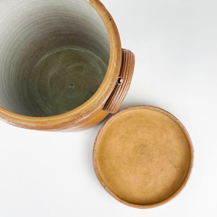 Antique Terracotta French Confit Pot with Lid — Early 20th Century Stoneware Crock