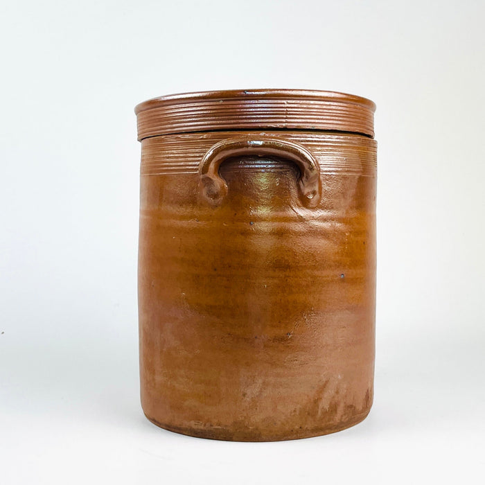 Antique Terracotta French Confit Pot with Lid — Early 20th Century Stoneware Crock