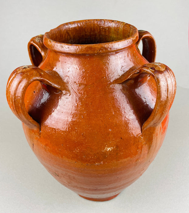 This antique earthenware decorative jar from Toledo is a striking example of Spanish pottery suitable for wabi sabi decor or collector display.