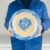 Antique Spanish pottery lebrillo bowl made from tin glazed terracotta with cobalt blue painted floral decoration centered inside the basin. The deep bowl profile supports tabletop use for tapas, olives, and bread service, while the blue and white palette complements coastal decor, farmhouse decor, and collected vintage home decor shelves.