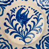 Fajalauza Decorative bowl showing the expressive falcon motif framed by dynamic cobalt brushwork, suitable for rustic home decor, Mediterranean tablescapes, cottage interiors, Wabi Sabi spaces and Spanish pottery collections.