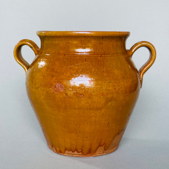 Antique French Ochre Glazed Confit Jar – Rustic Farmhouse Terracotta, Early 20th Century