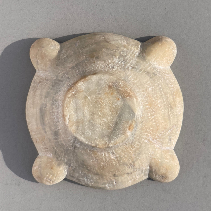 Elegant rustic kitchen decor accent with antique 18th-century marble mortar, perfect as a sculptural centerpiece.