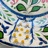 Arts and Crafts era floral centerpiece platter, ideal for display or entertaining, with painterly brushwork. 
Detail of hand-painted botanical motif in vibrant polychrome colors on antique English ceramic plate.