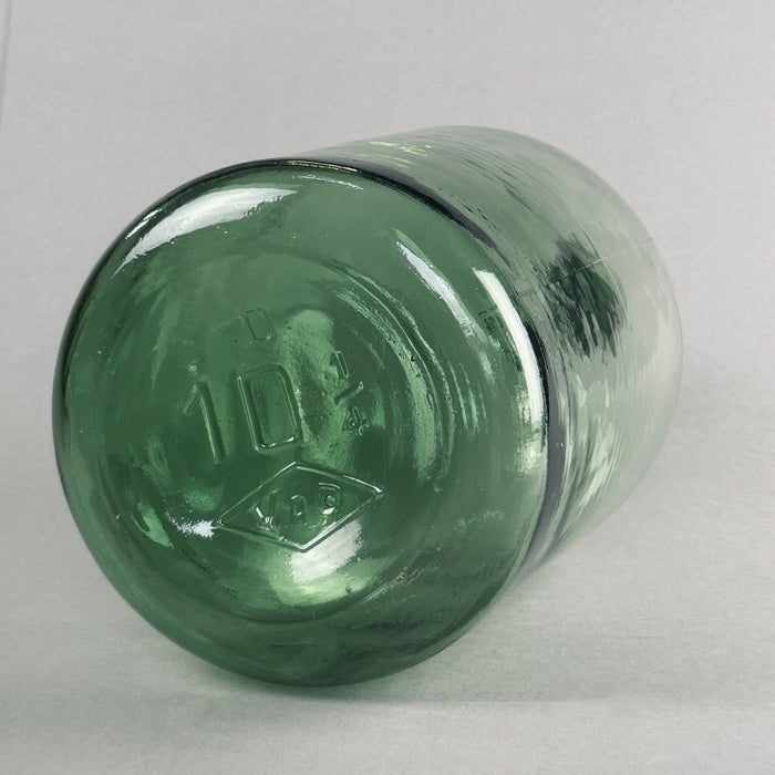 Antique French Green Glass Demijohn – Large 10L Vessel with Engraved Base – Circa 1940s