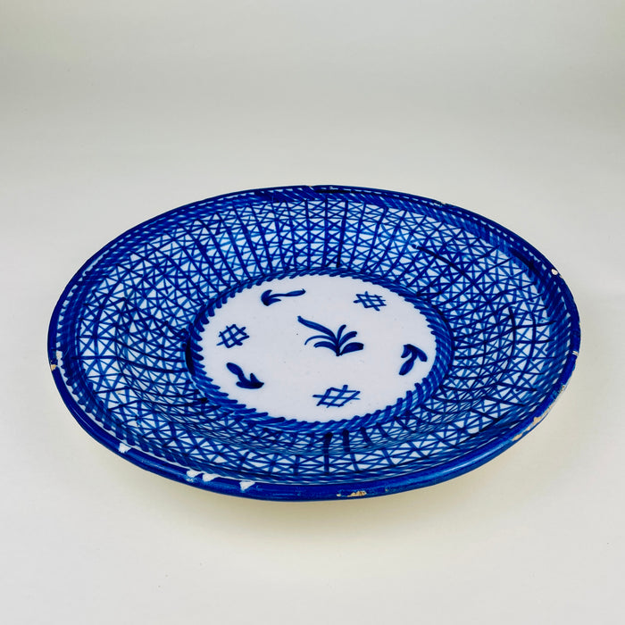 Antique Spanish Majolica Plate — Manises Ceramic Wall Art — Hand Painted Blue Charger