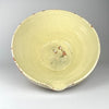 Large early 1900s Provence tian bowl in French terracotta, with a softly yellow glazed interior and broad rim above a substantial unglazed ochre body. The surface shows chips, rubbing, glaze losses, and handmade irregularities consistent with long use, while the simple utilitarian silhouette works naturally with rustic home decor and Mediterranean decor.