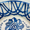 Antique cobalt blue Fajalauza ceramic bowl, handmade in Granada Spain, tin glazed with floral centre, ideal for Coastal decor, Rustic Home Decor, Cottage Decor, Japandi, wabi sabi, Mediterranean Decor, French country decor and Vintage Kitchen styling as a large wall mounted decorative ceramic accent in farmhouse decor.
