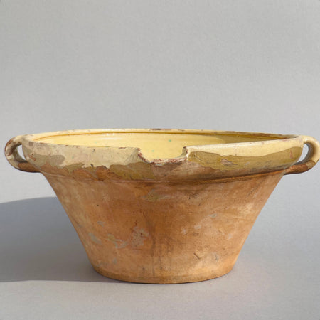 1800´s French tian bowl viewed from above, highlighting circular form and glaze.