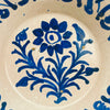 Antique Spanish bowl from Granada in the Fajalauza tradition, made in tin glazed terracotta and painted in intense cobalt blue on a warm white ground. The floral center and border motif keep the decoration clear and readable, while the broad lebrillo form gives the bowl strong visual presence. This Granada pottery bowl works well as a decorative bowl, shelf accent, or wall hanging ceramic in rustic home decor, farmhouse decor, and vintage home decor.