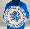 Spanish antique lebrillo bowl in Fajalauza pottery from Granada, hand painted in cobalt blue on a cream-white tin glazed surface. The broad open basin, floral center, and repeating border pattern are characteristic of Granada ceramic traditions, while rim fritting and glaze wear confirm age and use. This antique and vintage decorative bowl suits farmhouse decor, Mediterranean decor, and wall hanging ceramic displays built around historic Spanish pottery.