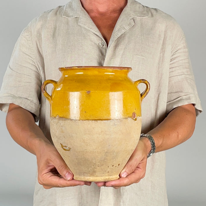 Antique Terracotta French Confit Pot – 19th Century Yellow Glazed Pottery Jar