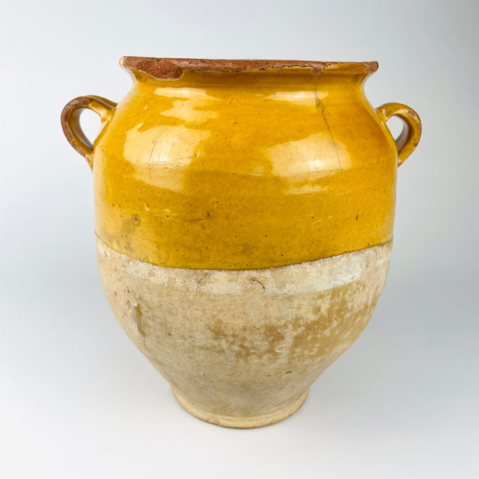 Antique Terracotta French Confit Pot – 19th Century Yellow Glazed Pottery Jar