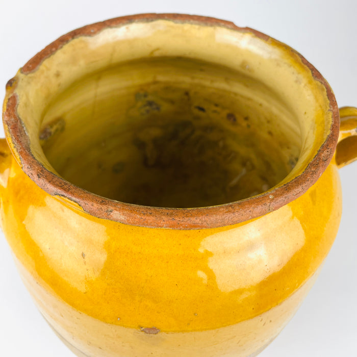 Antique Terracotta French Confit Pot – 19th Century Yellow Glazed Pottery Jar