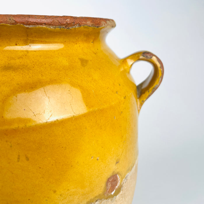 Antique Terracotta French Confit Pot – 19th Century Yellow Glazed Pottery Jar