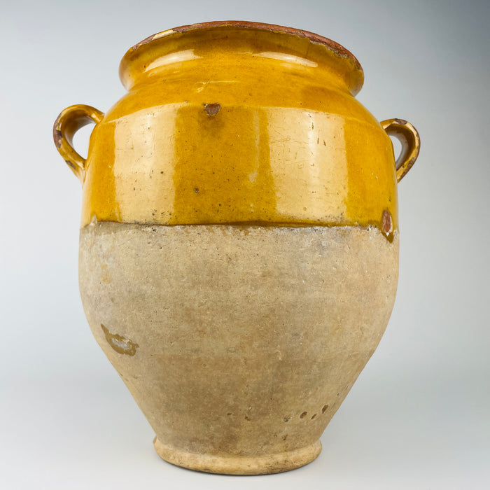 Antique Terracotta French Confit Pot – 19th Century Yellow Glazed Pottery Jar