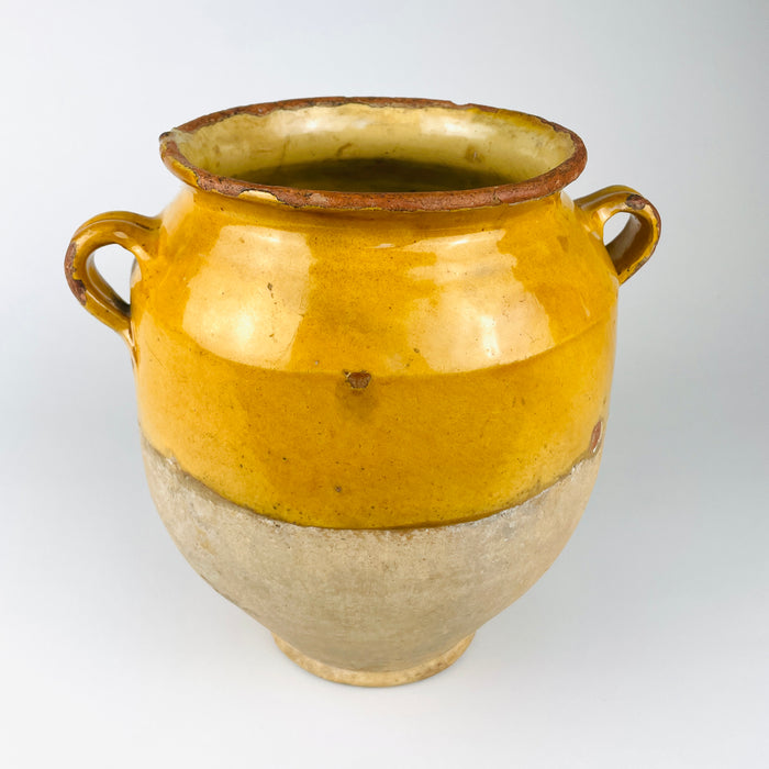 Antique Terracotta French Confit Pot – 19th Century Yellow Glazed Pottery Jar