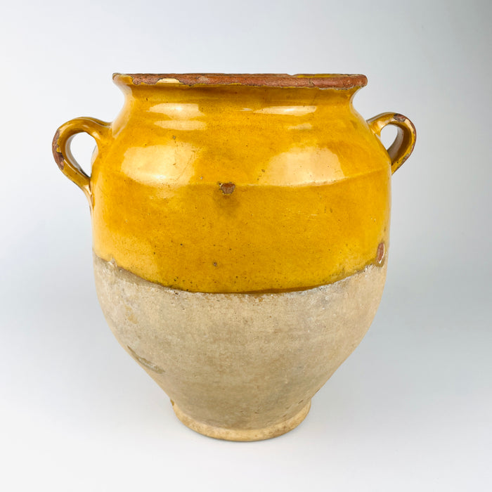 Antique Terracotta French Confit Pot – 19th Century Yellow Glazed Pottery Jar