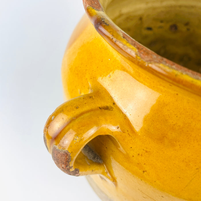 Antique Terracotta French Confit Pot – 19th Century Yellow Glazed Pottery Jar