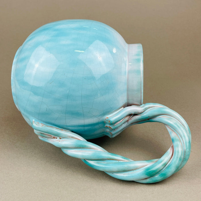 Large Belgian Studio Art Pottery Jug – Signed Alexander de Wemmel – Turquoise Glaze, 1950s