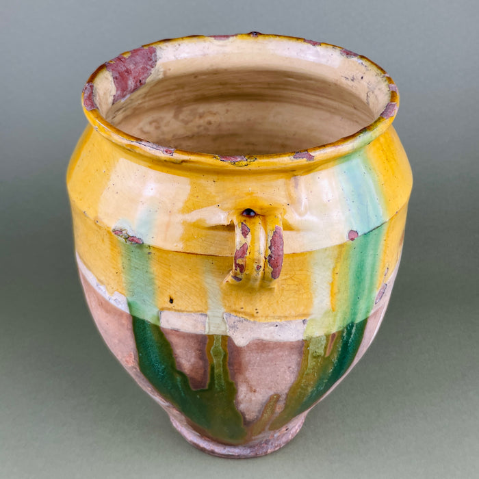 Overhead shot angled slightly downward, showing the opening rim and inner lip, useful for functional assessment or display planning. Perfect for rustic floral displays, utensil storage, or as part of a ceramics vignette in Mediterranean interiors.
