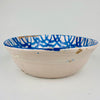 Large antique Andalusian ceramic lebrillo with pierced hanging holes, traditional Spanish cobalt blue brushwork, tin-glazed surface and visible hand painted variation, perfect for Vintage Home Decor, Mediterranean Decor, Coastal decor, Rustic Home Decor, Cottage Decor, wabi sabi collecting, Japandi interiors and Vintage Kitchen wall accents.