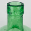 Rounded profile of a circa 1960s VIRESA wine carboy from Benigànim, Valencia, made from mould blown green glass with a 5 L capacity. The wide body, curved shoulder, elongated neck and thick mouth create a balanced bottle vase silhouette, while natural ripples and bubbles add depth. It is well suited to dried branches and understated wabi sabi decor.